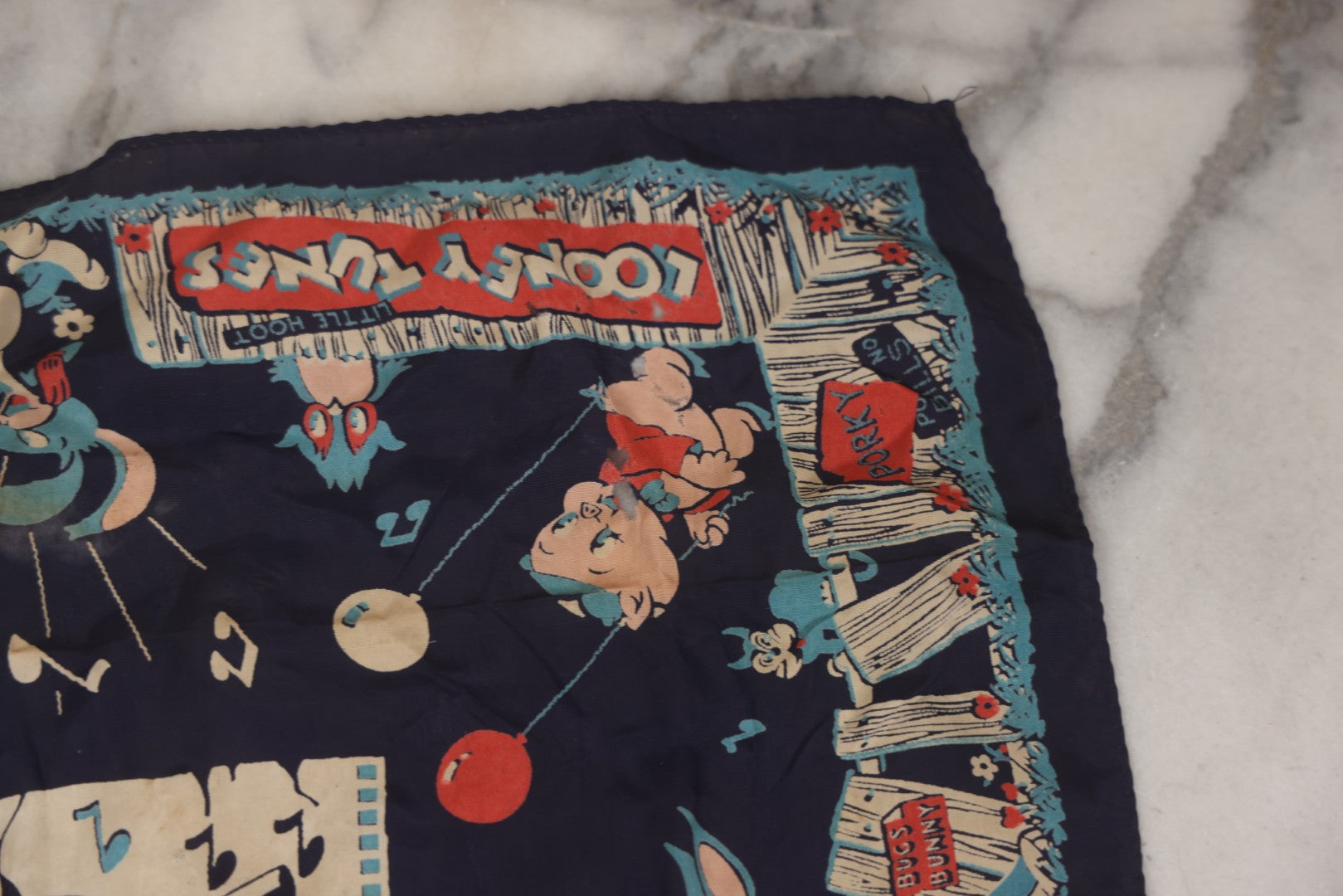 Lot 207 - Vintage Looney Tunes Porky Pig Fabric Bandana, Note Has Small Holes And Stains