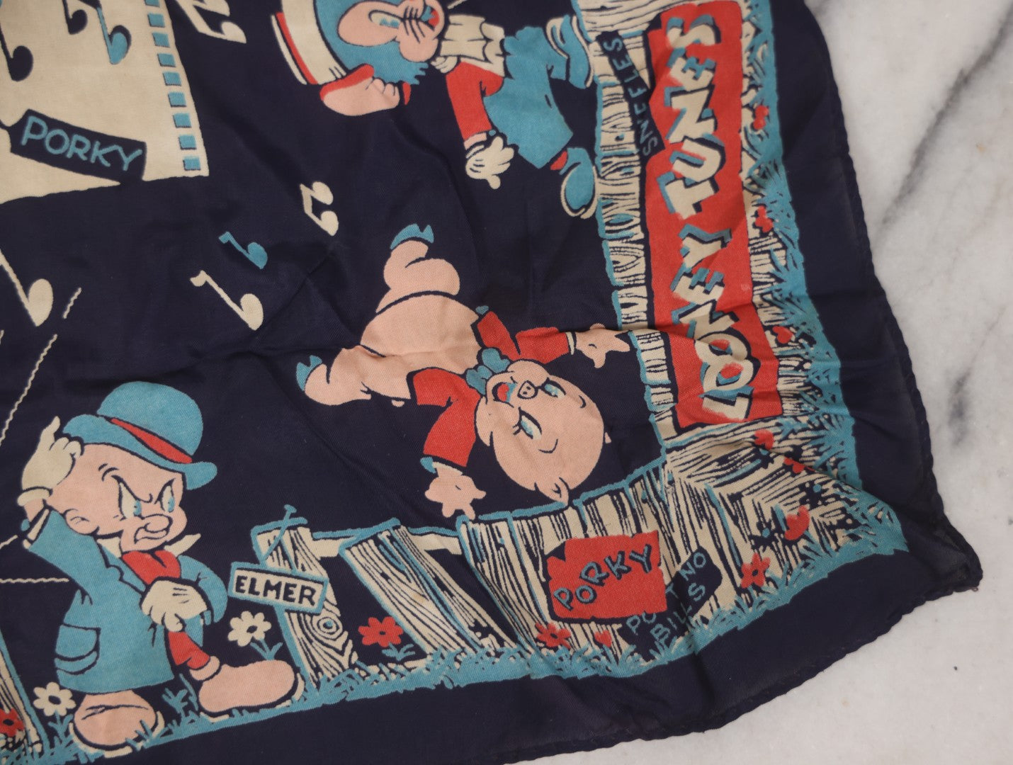 Lot 207 - Vintage Looney Tunes Porky Pig Fabric Bandana, Note Has Small Holes And Stains