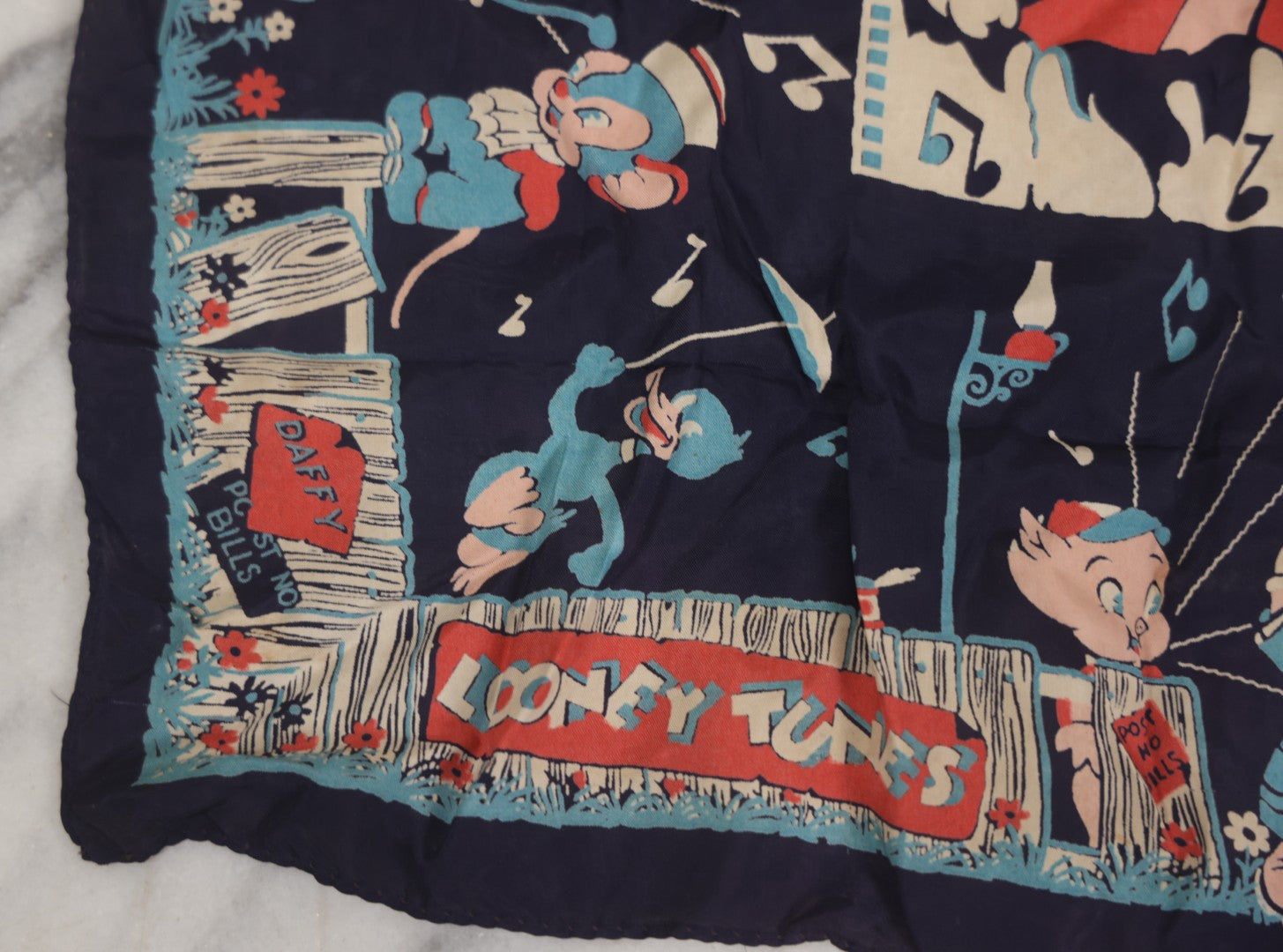Lot 207 - Vintage Looney Tunes Porky Pig Fabric Bandana, Note Has Small Holes And Stains