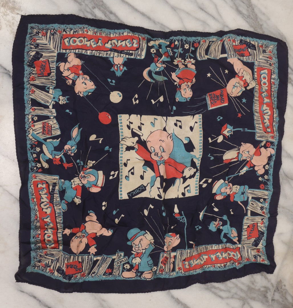 Lot 207 - Vintage Looney Tunes Porky Pig Fabric Bandana, Note Has Small Holes And Stains