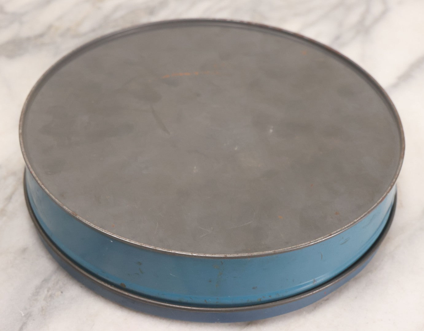 Lot 210 - Vintage Tin With Winter Scene Full Of Buttons, 8-1/4" Diameter