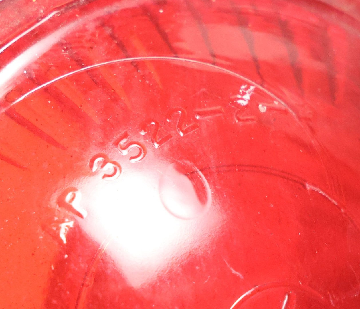 Lot 212 - Vintage Red Glass Warning Light Lens With Orange Painted Metal Base And Chain, 5-1/4" H