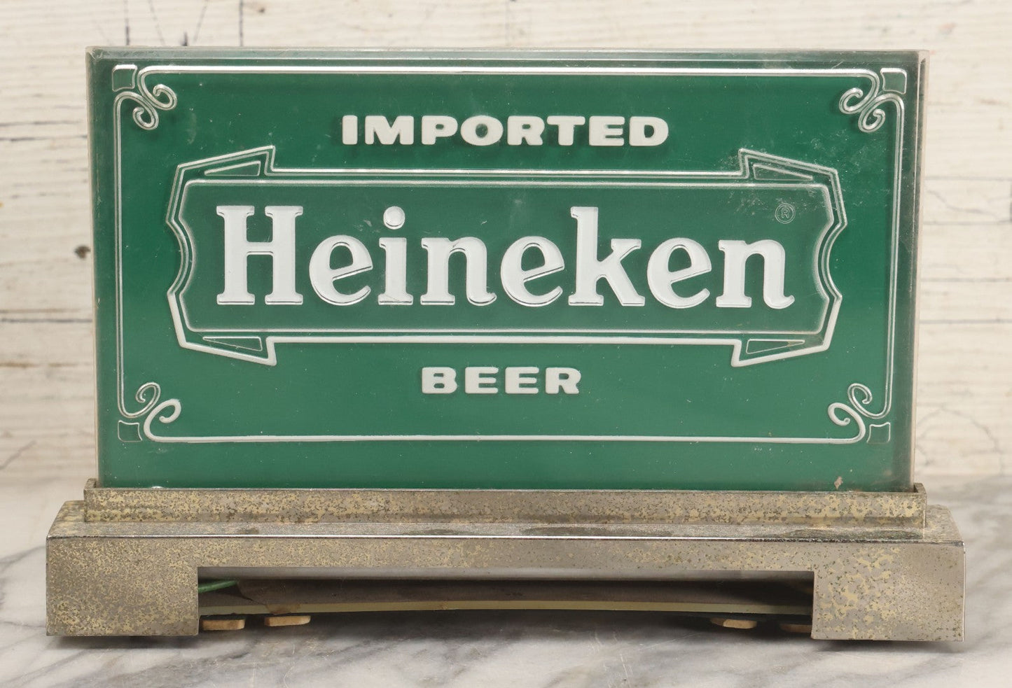 Lot 213 - Vintage Heineken Beer Lighted Advertising Sign By Phase Four Productions, New York, Made In Taiwan, Does Not Function, 6-5/8" H
