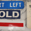 Lot 214 - Grouping Of Four Modern Outdoor Metal Signs: "Next Left" With "Ironman" Letters In Black Marker On Verso, Speed Limit 5 Mph, And Double-Sided Red Arrow And Sold Signs