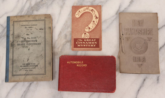 Lot 215 - Grouping Of Four Vintage Ephemera Pieces Including Great Cinnamon Mystery, Automobile Record, New Hampshire 1919, And Locomotive Brake Equipment