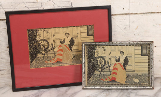 Lot 219 - Pair Of Vintage Betsy Ross Silk Prints, Circa Mid-20th Century, Framed, 8-1/2" x 5-3/4" And 12-1/2" x 9-3/4"