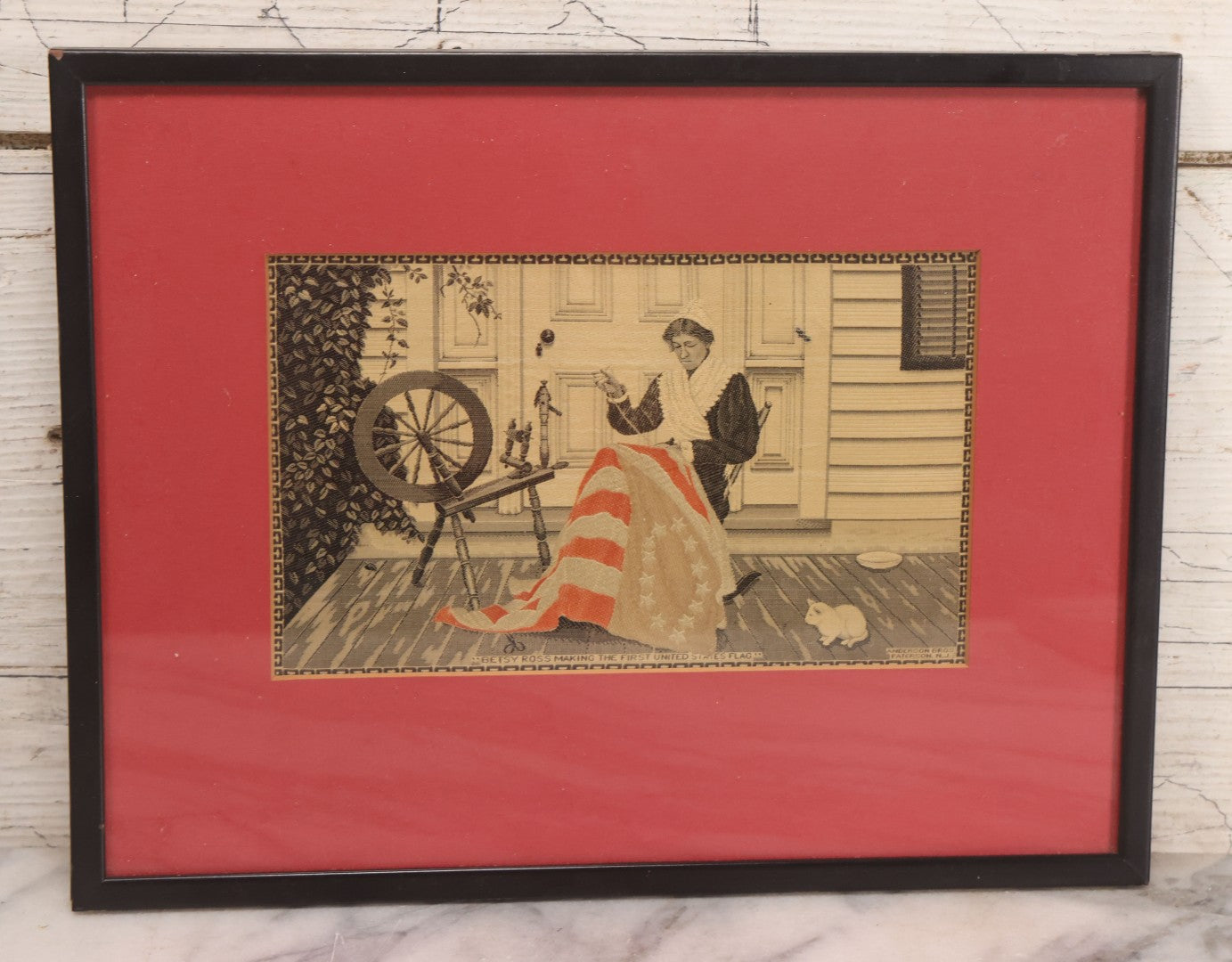 Lot 219 - Pair Of Vintage Betsy Ross Silk Prints, Circa Mid-20th Century, Framed, 8-1/2" x 5-3/4" And 12-1/2" x 9-3/4"