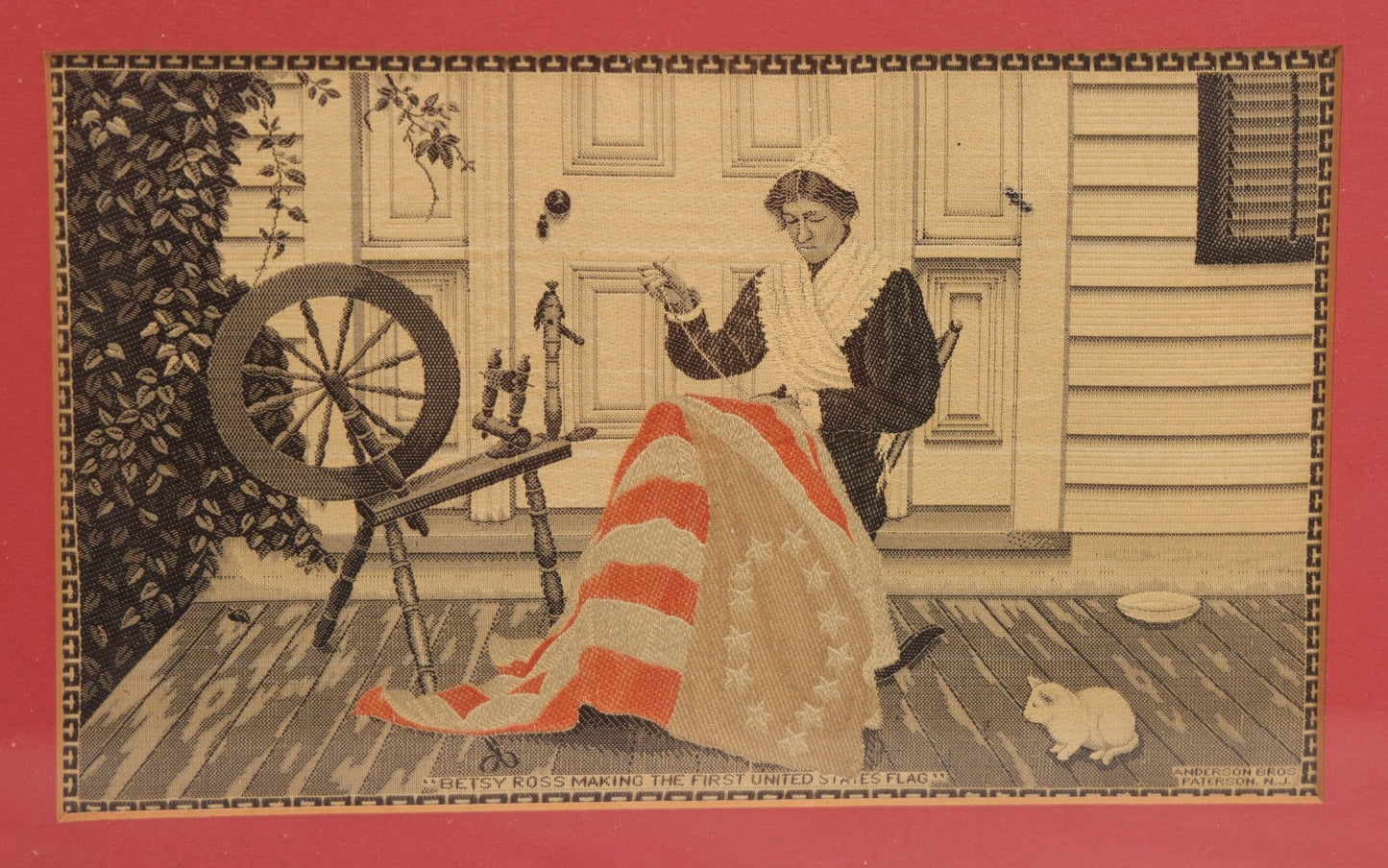 Lot 219 - Pair Of Vintage Betsy Ross Silk Prints, Circa Mid-20th Century, Framed, 8-1/2" x 5-3/4" And 12-1/2" x 9-3/4"