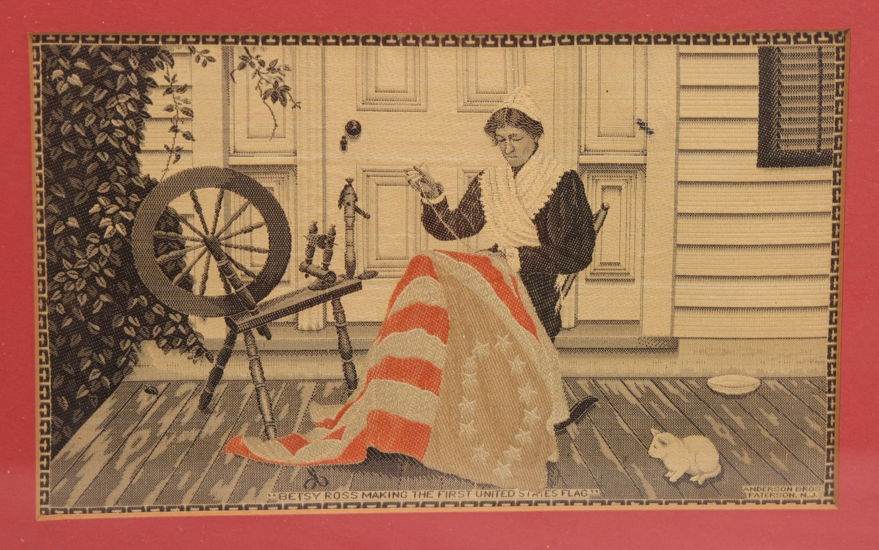 Lot 219 - Pair Of Vintage Betsy Ross Silk Prints, Circa Mid-20th Century, Framed, 8-1/2" x 5-3/4" And 12-1/2" x 9-3/4"