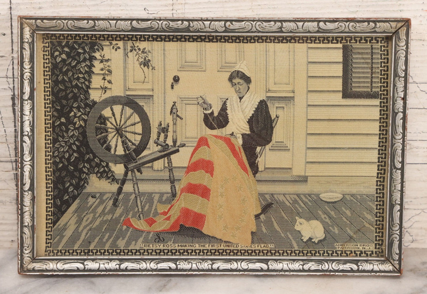 Lot 219 - Pair Of Vintage Betsy Ross Silk Prints, Circa Mid-20th Century, Framed, 8-1/2" x 5-3/4" And 12-1/2" x 9-3/4"