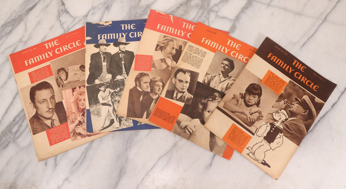Lot 220 - Grouping Of Six Vintage Family Circle Magazines From 1930s Featuring Hollywood Stars And Period Advertisements, Popeye Cover, National Baby Week Cover