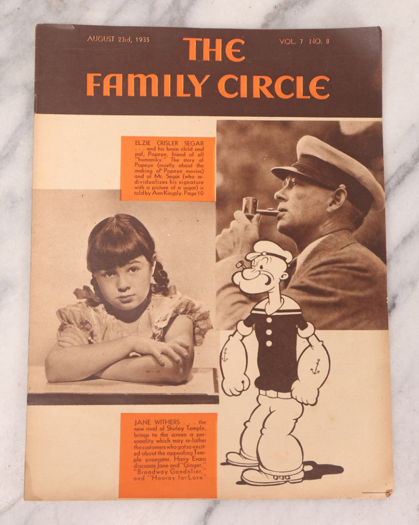 Lot 220 - Grouping Of Six Vintage Family Circle Magazines From 1930s Featuring Hollywood Stars And Period Advertisements, Popeye Cover, National Baby Week Cover