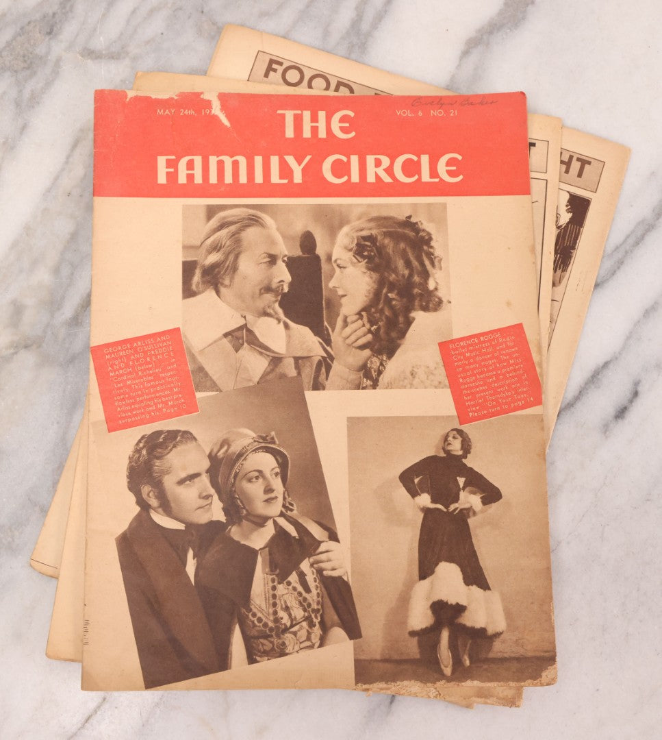Lot 220 - Grouping Of Six Vintage Family Circle Magazines From 1930s Featuring Hollywood Stars And Period Advertisements, Popeye Cover, National Baby Week Cover
