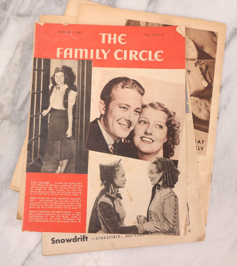 Lot 220 - Grouping Of Six Vintage Family Circle Magazines From 1930s Featuring Hollywood Stars And Period Advertisements, Popeye Cover, National Baby Week Cover