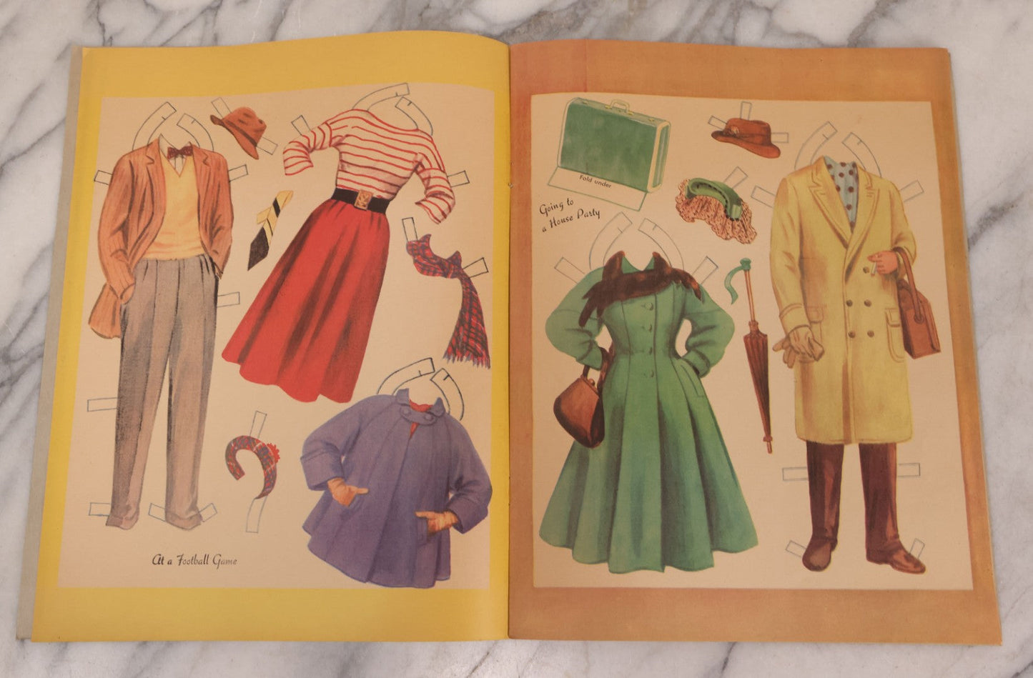 Lot 221 - Vintage "Girl Friend-Boy Friend" Paper Doll Book By Saalfield, Circa 1950s Chromolithographed Fashions Including Party Time, Football Game, House Party, And Outdoor Fun