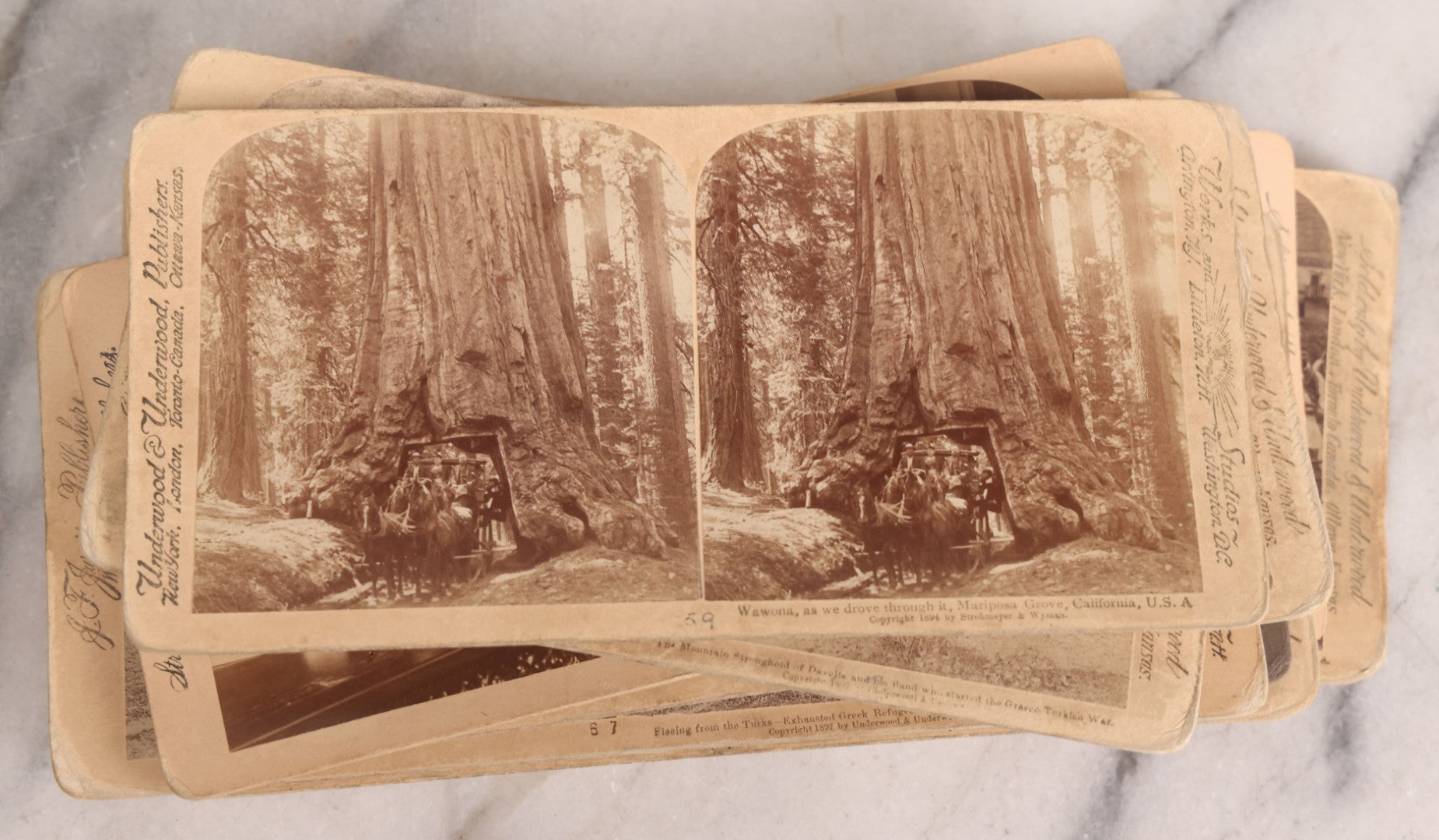 Lot 223 - Grouping Of 17 Antique Photographic Stereo Cards Including International Scenes From Turkey, Russia, Greece, And Domestic Travel Scenes From California And Yellowstone