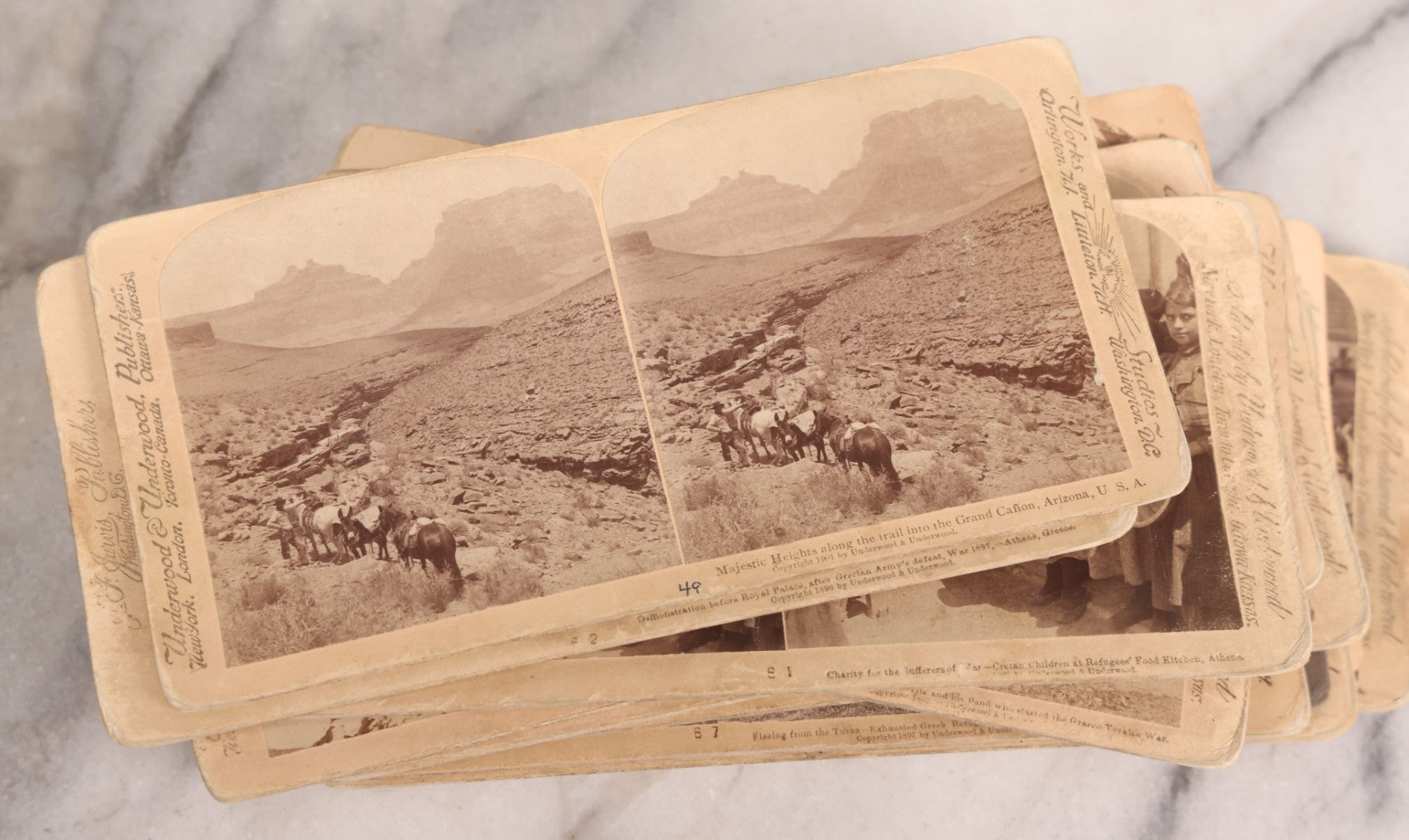 Lot 223 - Grouping Of 17 Antique Photographic Stereo Cards Including International Scenes From Turkey, Russia, Greece, And Domestic Travel Scenes From California And Yellowstone