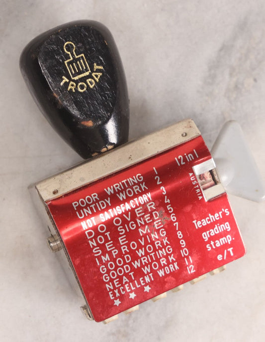 Lot 225 - Vintage Trodat 12-In-1 Teacher's Grading Stamp, "Poor Writing" To "Excellent Work," Made In Austria