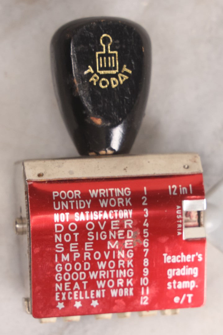 Lot 225 - Vintage Trodat 12-In-1 Teacher's Grading Stamp, "Poor Writing" To "Excellent Work," Made In Austria