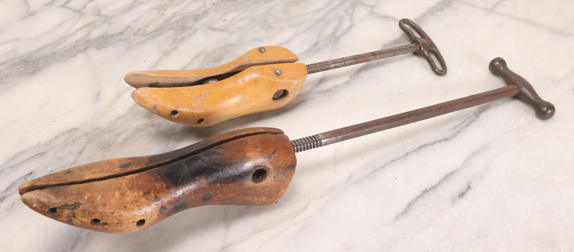Lot 226 - Pair Of Vintage Wooden Shoe Stretchers With Adjustable Screw Mechanisms, 19-1/2" L And 13-1/4" L