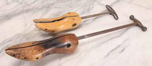 Lot 226 - Pair Of Vintage Wooden Shoe Stretchers With Adjustable Screw Mechanisms, 19-1/2" L And 13-1/4" L