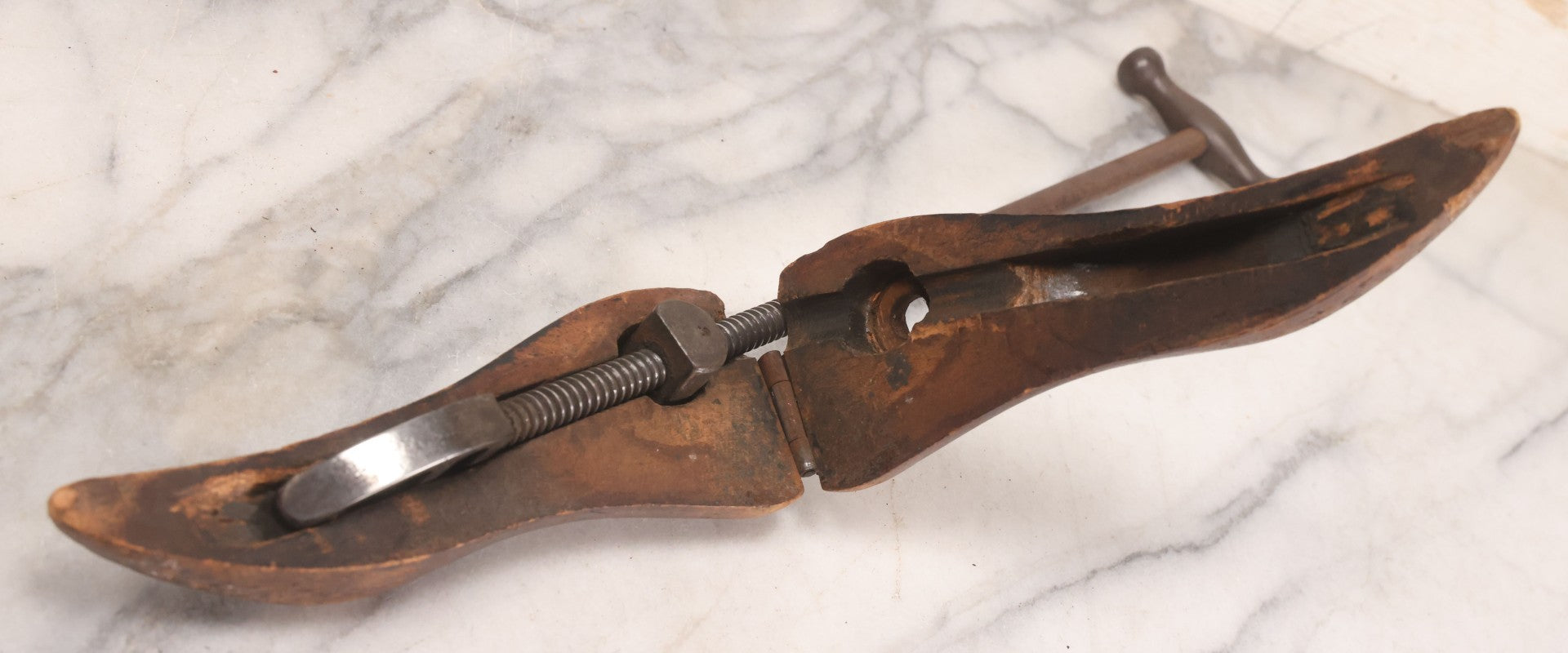 Lot 226 - Pair Of Vintage Wooden Shoe Stretchers With Adjustable Screw Mechanisms, 19-1/2" L And 13-1/4" L