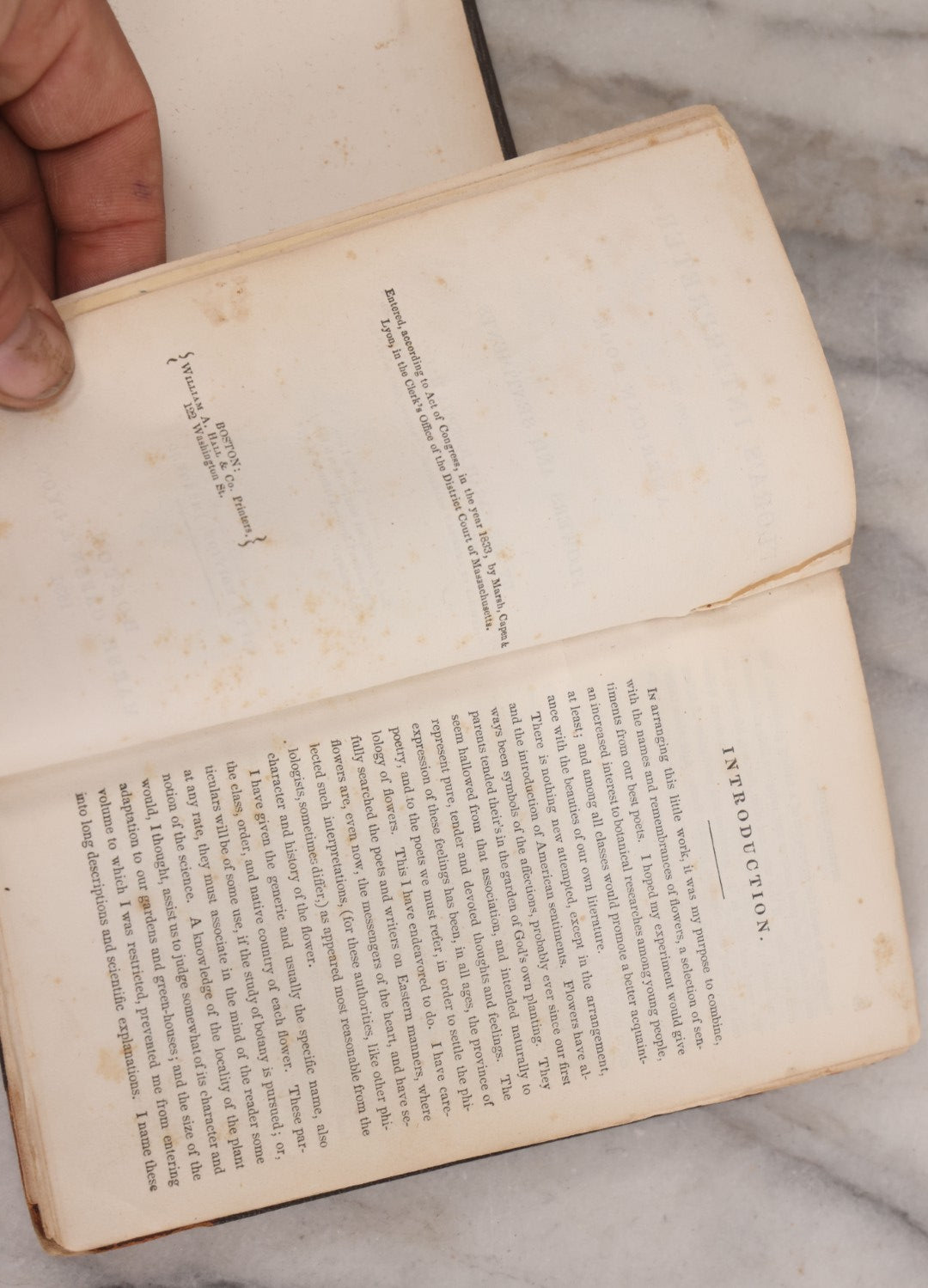 Lot 228 - "Flora's Interpreter: Or, The American Book Of Flowers And Sentiments" Antique Botanical And Sentiment Book By Mrs. Sarah Josepha Hale, Published By Marsh, Capen & Lyon, Boston, 1836, Note Cover Detached