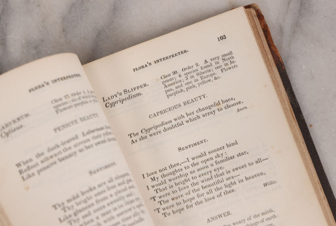 Lot 228 - "Flora's Interpreter: Or, The American Book Of Flowers And Sentiments" Antique Botanical And Sentiment Book By Mrs. Sarah Josepha Hale, Published By Marsh, Capen & Lyon, Boston, 1836, Note Cover Detached