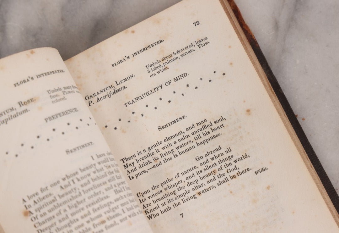 Lot 228 - "Flora's Interpreter: Or, The American Book Of Flowers And Sentiments" Antique Botanical And Sentiment Book By Mrs. Sarah Josepha Hale, Published By Marsh, Capen & Lyon, Boston, 1836, Note Cover Detached
