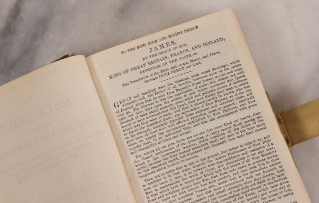 Lot 236 - "The Holy Bible" Antique Oxford University Press King James Bible, Published By Henry Frowde, Oxford University Press, Oxford, England, With Star Emblem On Cover And Brass Clasp Closure