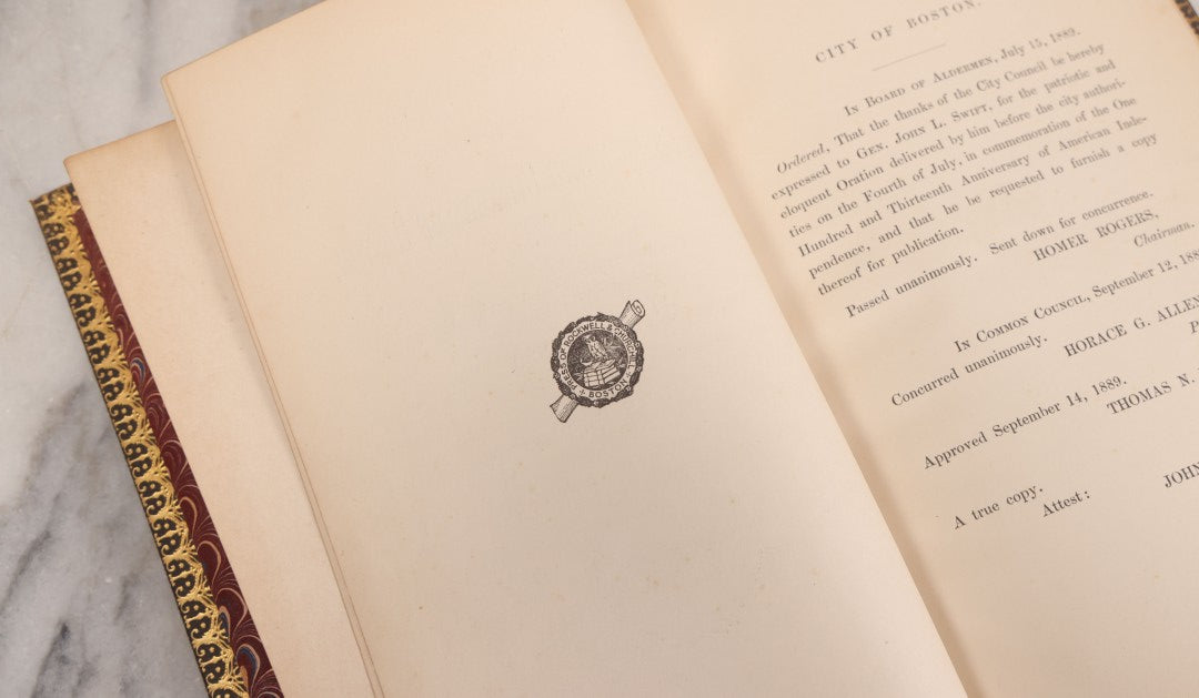Lot 237 - "Fourth Of July Oration" Antique Boston City Council Speech Booklet By Gen. John L. Swift, Printed By Order Of The City Council, Boston, Massachusetts, 1889