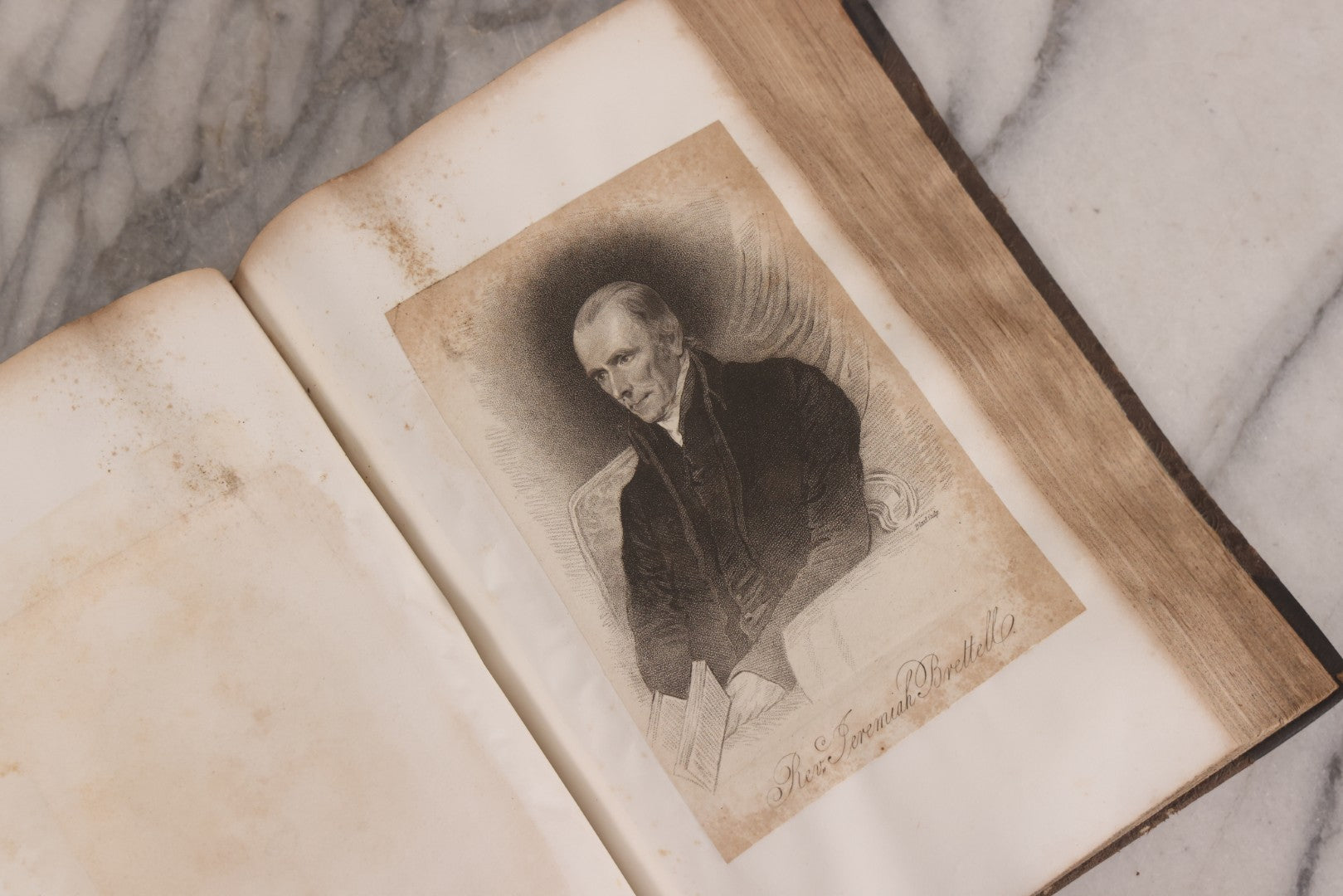 Lot 239 - "Wesleyan Portraits" Antique Bound Volume Of Pasted-In Engraved Reverend Portraits, Including Rev. Jeremiah Burnett, With Marbled Endpapers And Bookplate For Katie C. Mullikin, Volume II