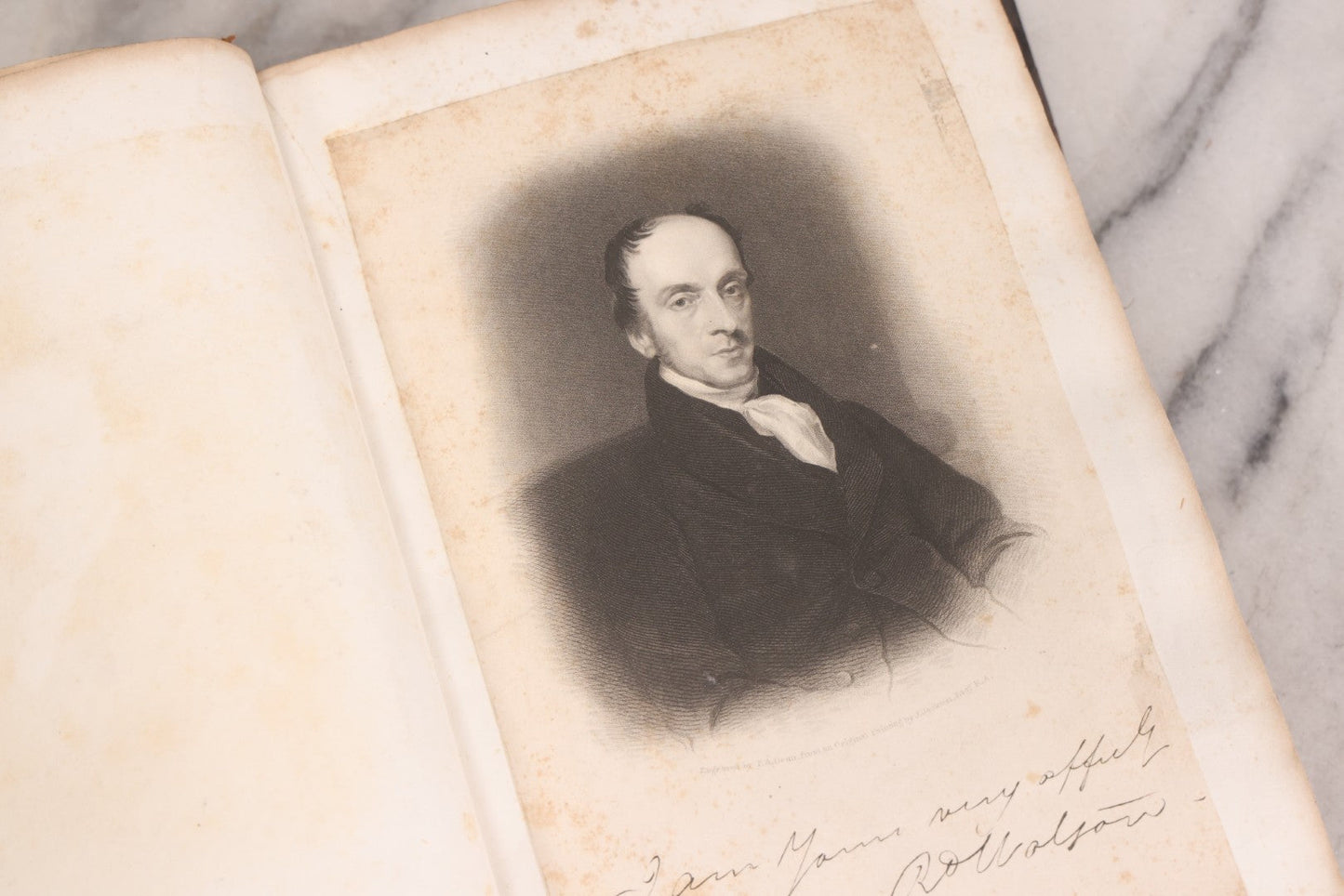 Lot 239 - "Wesleyan Portraits" Antique Bound Volume Of Pasted-In Engraved Reverend Portraits, Including Rev. Jeremiah Burnett, With Marbled Endpapers And Bookplate For Katie C. Mullikin, Volume II