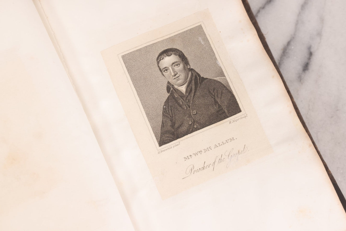 Lot 239 - "Wesleyan Portraits" Antique Bound Volume Of Pasted-In Engraved Reverend Portraits, Including Rev. Jeremiah Burnett, With Marbled Endpapers And Bookplate For Katie C. Mullikin, Volume II