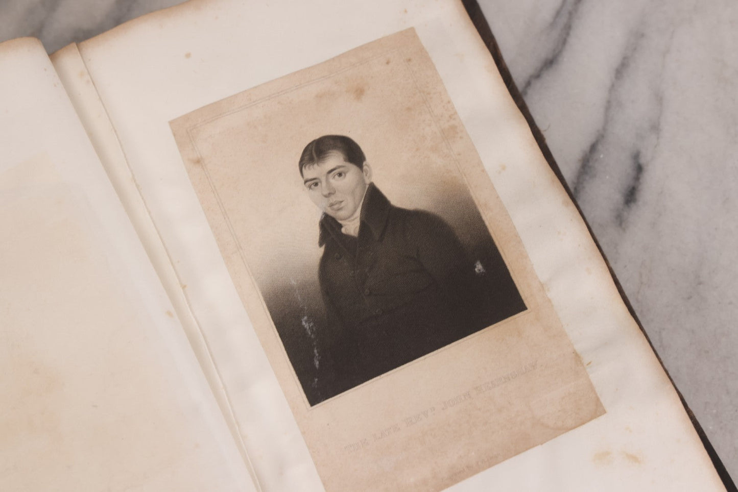 Lot 239 - "Wesleyan Portraits" Antique Bound Volume Of Pasted-In Engraved Reverend Portraits, Including Rev. Jeremiah Burnett, With Marbled Endpapers And Bookplate For Katie C. Mullikin, Volume II