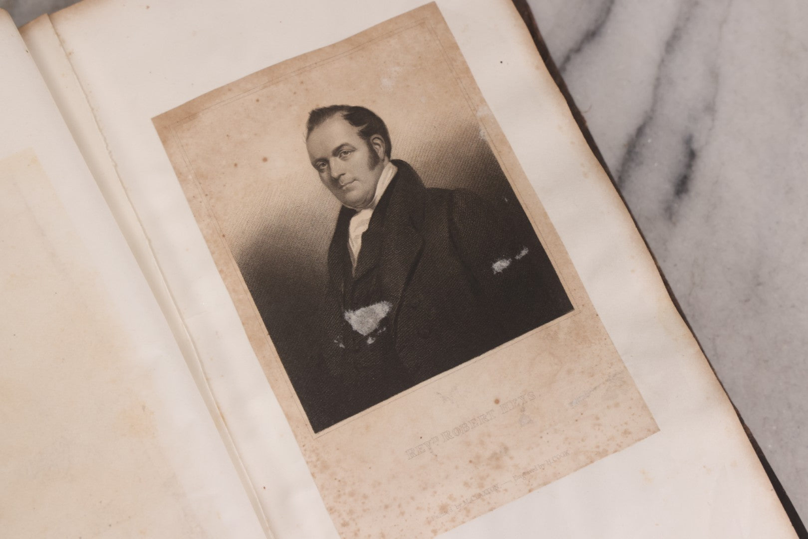 Lot 239 - "Wesleyan Portraits" Antique Bound Volume Of Pasted-In Engraved Reverend Portraits, Including Rev. Jeremiah Burnett, With Marbled Endpapers And Bookplate For Katie C. Mullikin, Volume II