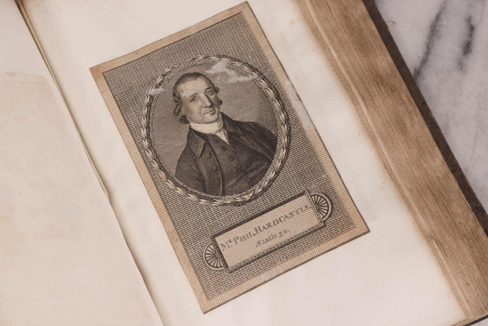 Lot 239 - "Wesleyan Portraits" Antique Bound Volume Of Pasted-In Engraved Reverend Portraits, Including Rev. Jeremiah Burnett, With Marbled Endpapers And Bookplate For Katie C. Mullikin, Volume II