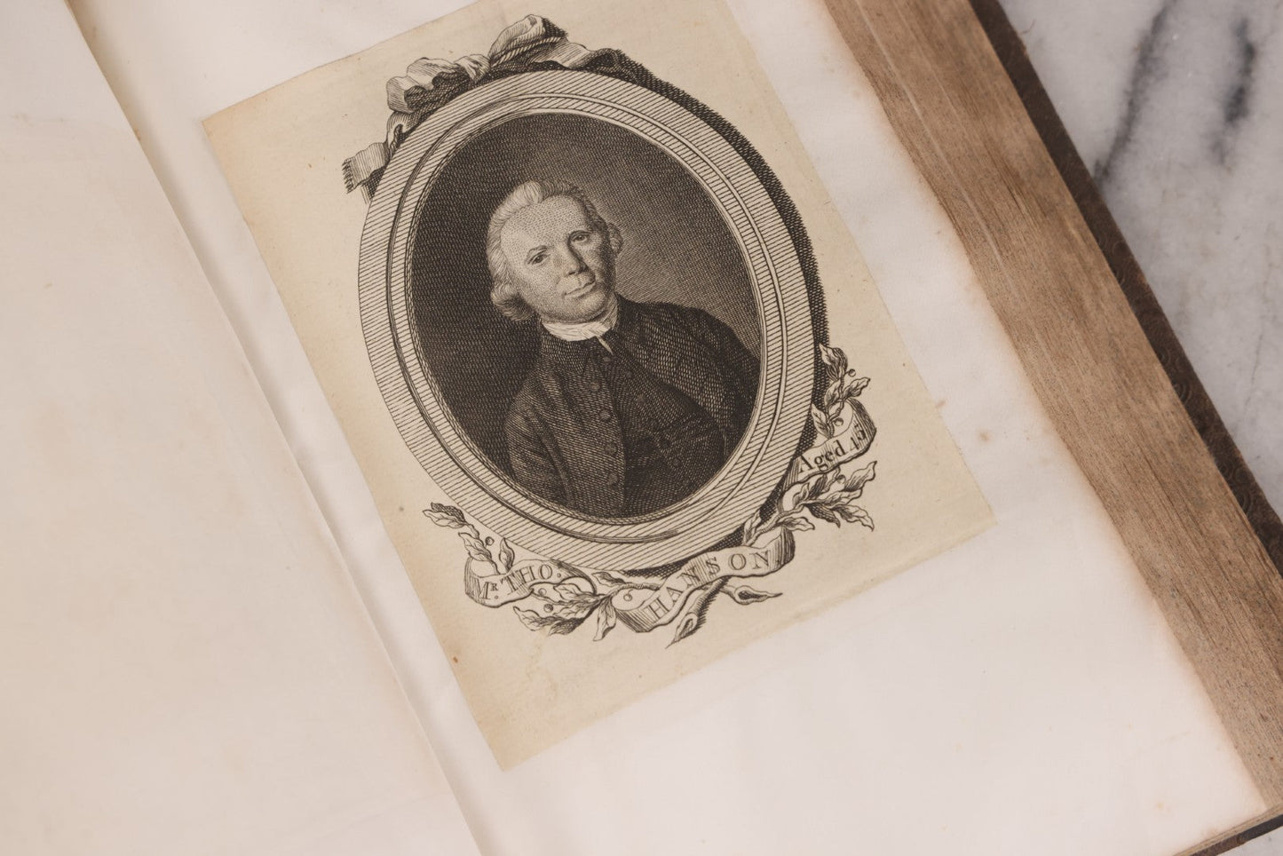 Lot 239 - "Wesleyan Portraits" Antique Bound Volume Of Pasted-In Engraved Reverend Portraits, Including Rev. Jeremiah Burnett, With Marbled Endpapers And Bookplate For Katie C. Mullikin, Volume II