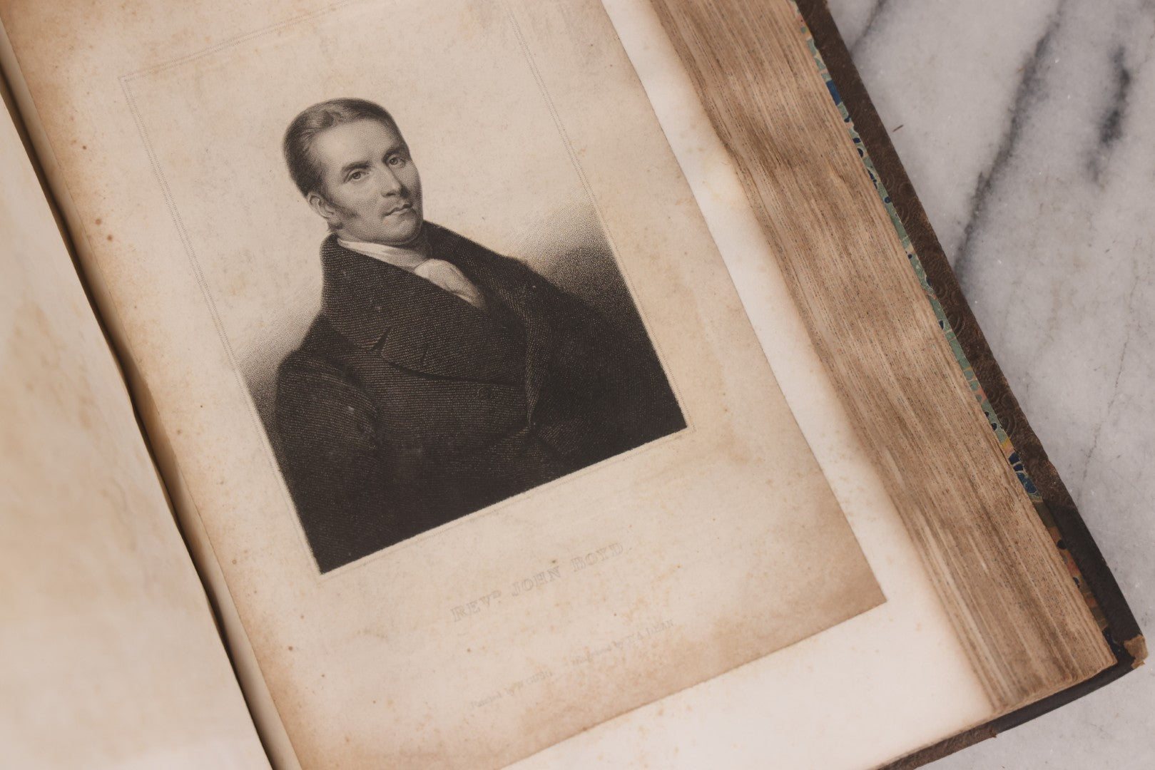 Lot 239 - "Wesleyan Portraits" Antique Bound Volume Of Pasted-In Engraved Reverend Portraits, Including Rev. Jeremiah Burnett, With Marbled Endpapers And Bookplate For Katie C. Mullikin, Volume II
