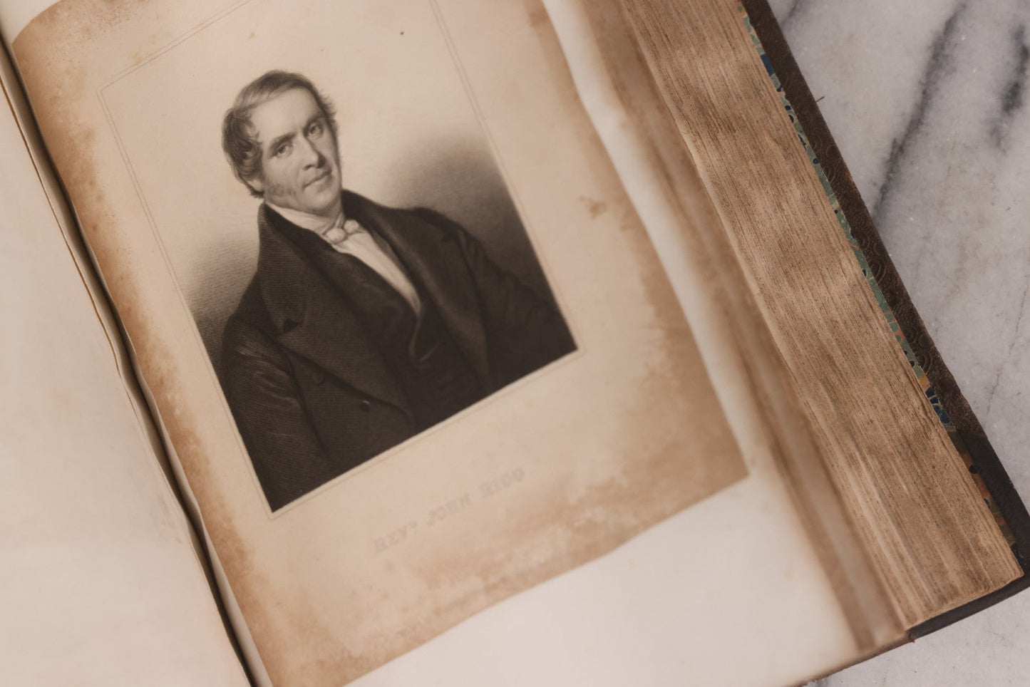 Lot 239 - "Wesleyan Portraits" Antique Bound Volume Of Pasted-In Engraved Reverend Portraits, Including Rev. Jeremiah Burnett, With Marbled Endpapers And Bookplate For Katie C. Mullikin, Volume II