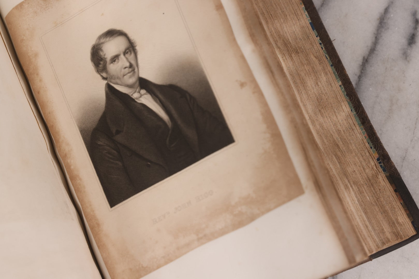 Lot 239 - "Wesleyan Portraits" Antique Bound Volume Of Pasted-In Engraved Reverend Portraits, Including Rev. Jeremiah Burnett, With Marbled Endpapers And Bookplate For Katie C. Mullikin, Volume II