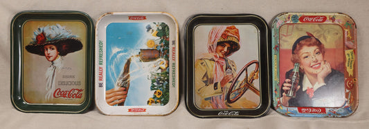 Lot 194 - Grouping Of Four Vintage Coca-Cola Tin Lithographed Advertising Serving Trays With Women And Bottle Graphics
