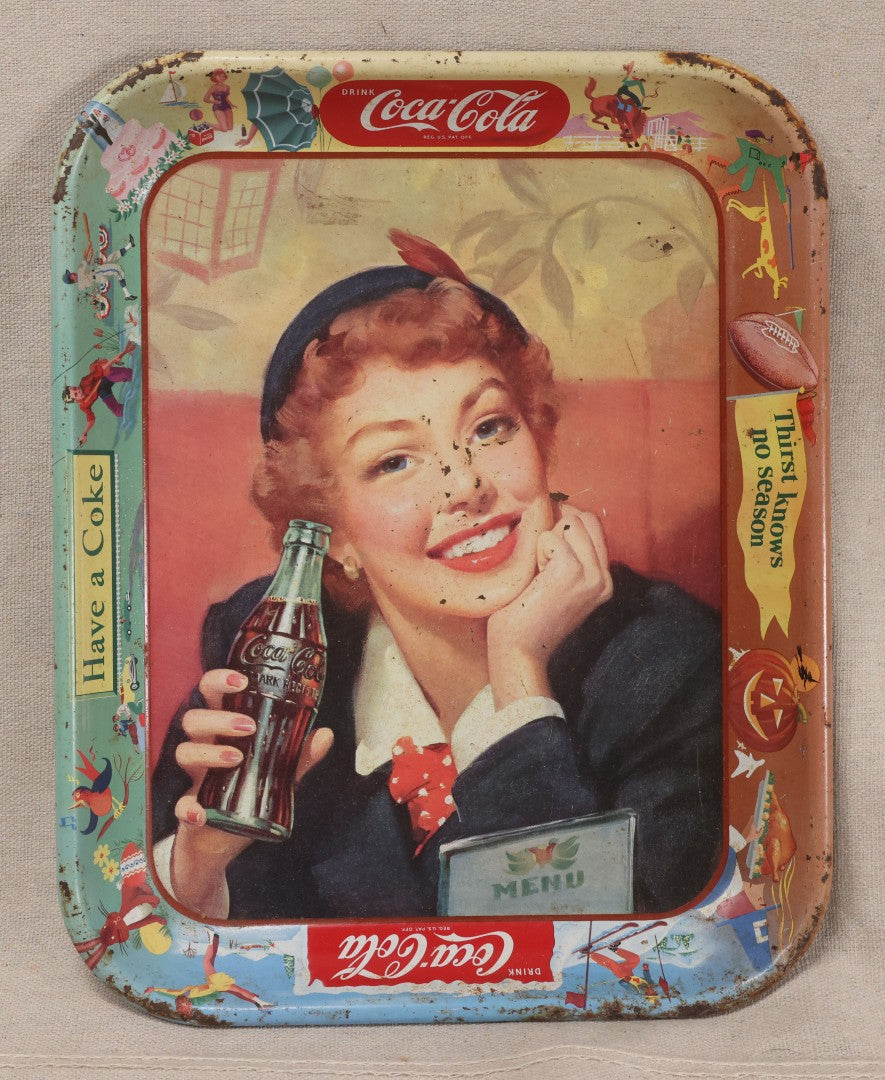 Lot 194 - Grouping Of Four Vintage Coca-Cola Tin Lithographed Advertising Serving Trays With Women And Bottle Graphics