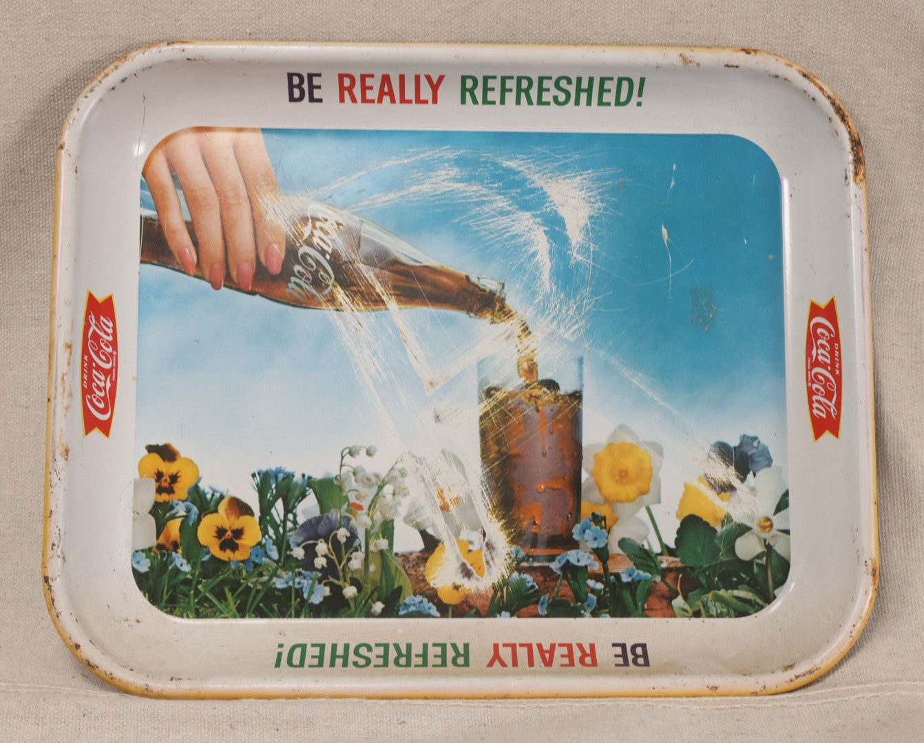 Lot 194 - Grouping Of Four Vintage Coca-Cola Tin Lithographed Advertising Serving Trays With Women And Bottle Graphics