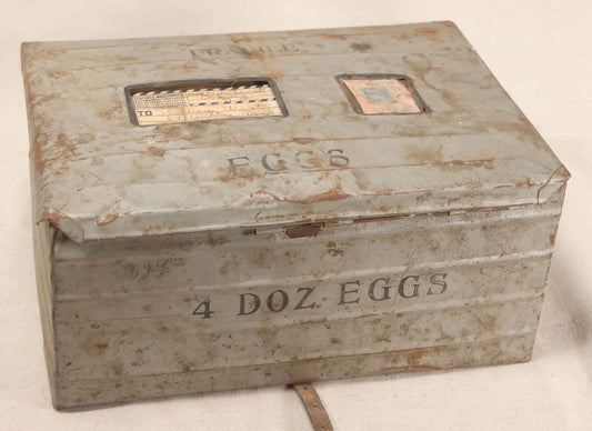 Lot 196 - Vintage Metal Egg Shipping Crate For Four Dozen Eggs By Metal Products Co., Fredericksburg, Virginia, With Mailing Label, Packing Instructions, And Cylindrical Egg Cells