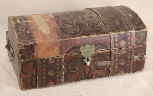 Lot 199 - Vintage Paper-Covered Dome-Top Play Trunk With Hand-Painted Designs And Pasted Caribbean Map Interior