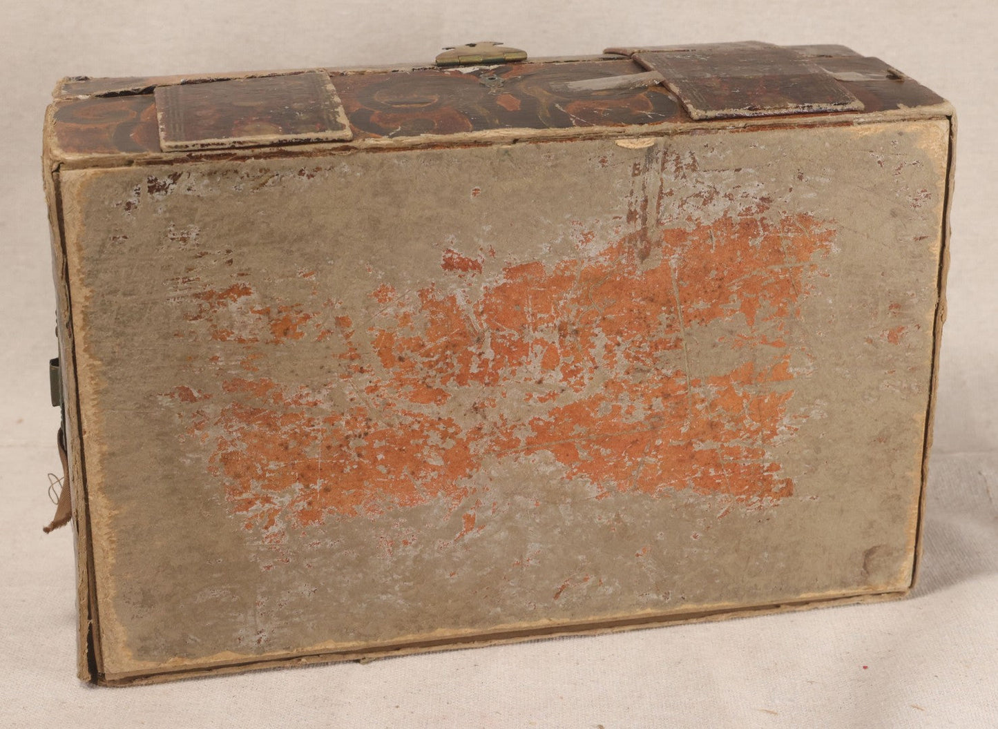 Lot 199 - Vintage Paper-Covered Dome-Top Play Trunk With Hand-Painted Designs And Pasted Caribbean Map Interior