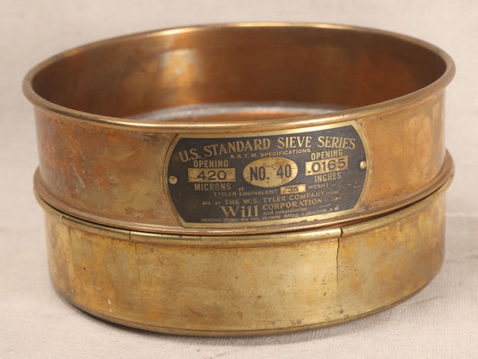 Lot 200 - Vintage W.S. Tyler Company Brass U.S. Standard Sieve Series No. 40, A.S.T.M. Specifications, For Will Corporation