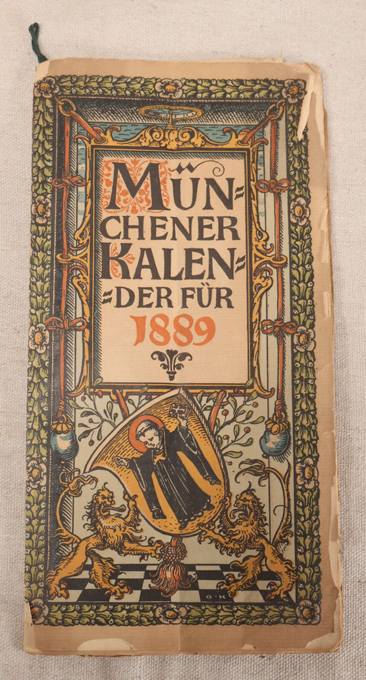 Lot 209 - "Münchener Kalender Für 1889" ("Munich Calendar For 1889") Antique German Illustrated Calendar With Heraldic Designs By Otto Hupp, Bavarian Royal Genealogy, And Fold-Out Mountain Panorama