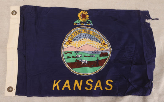 Lot 216 - Vintage State Of Kansas Yacht Flag With State Seal, Sunflower Crest, And "Ad Astra Per Aspera" Motto
